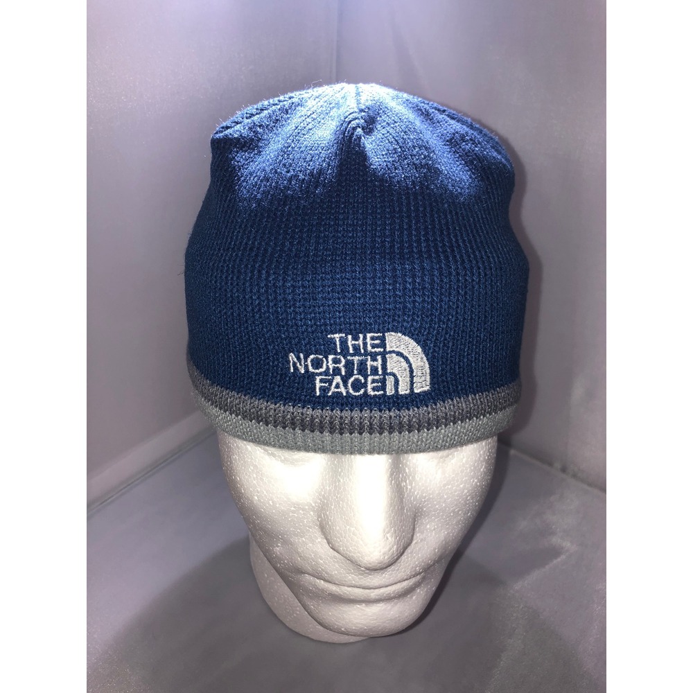 The North Face Kids Blue Grey Knit Fleece Lined Beanie Hat RN61661